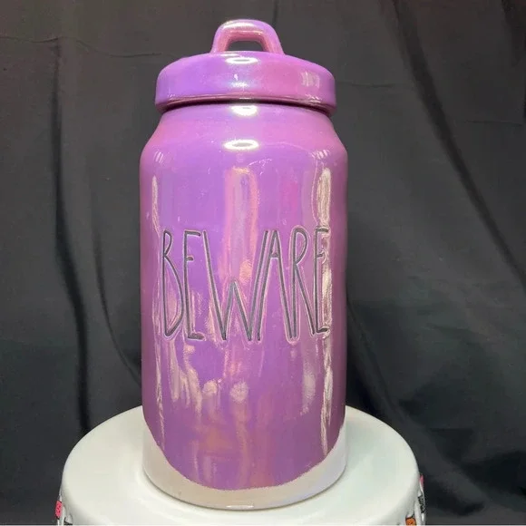 Rae Dunn Halloween 2024 Purple Luster Beware Canister & Ghost Measuring Cups - Picture 3 of 15